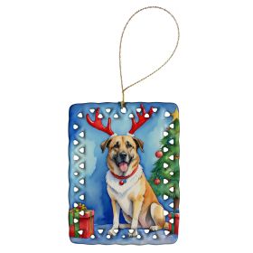 Anatolian Shepherd Dog Christmas Reindeer Porcelain Ornament Christmas Tree Hanging Decorations for Home Christmas Holiday, Rectangle, Gift